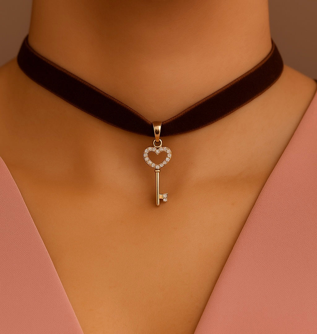 Colgante Llave de Corazón Dorado