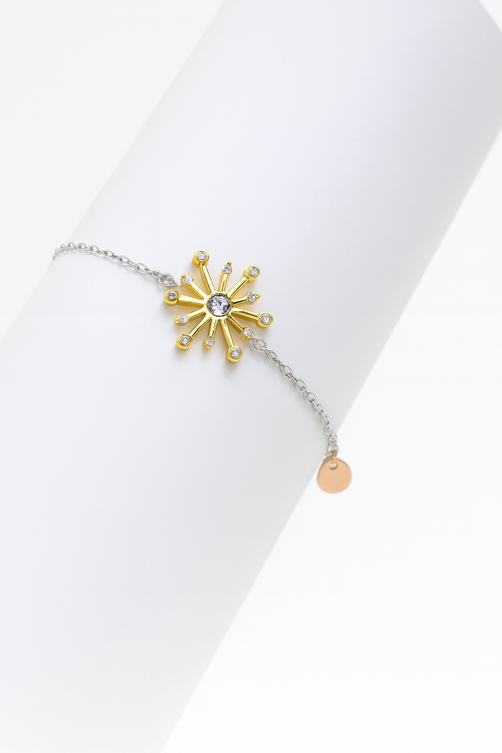 Pulsera Sol Radiante de Plata Bañada en Oro con Circonitas