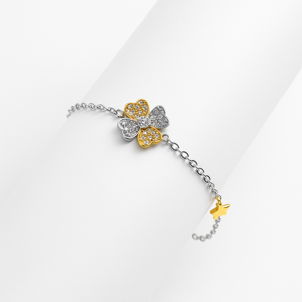 Pulsera Flor Bicolor en Plata con Baño de Oro