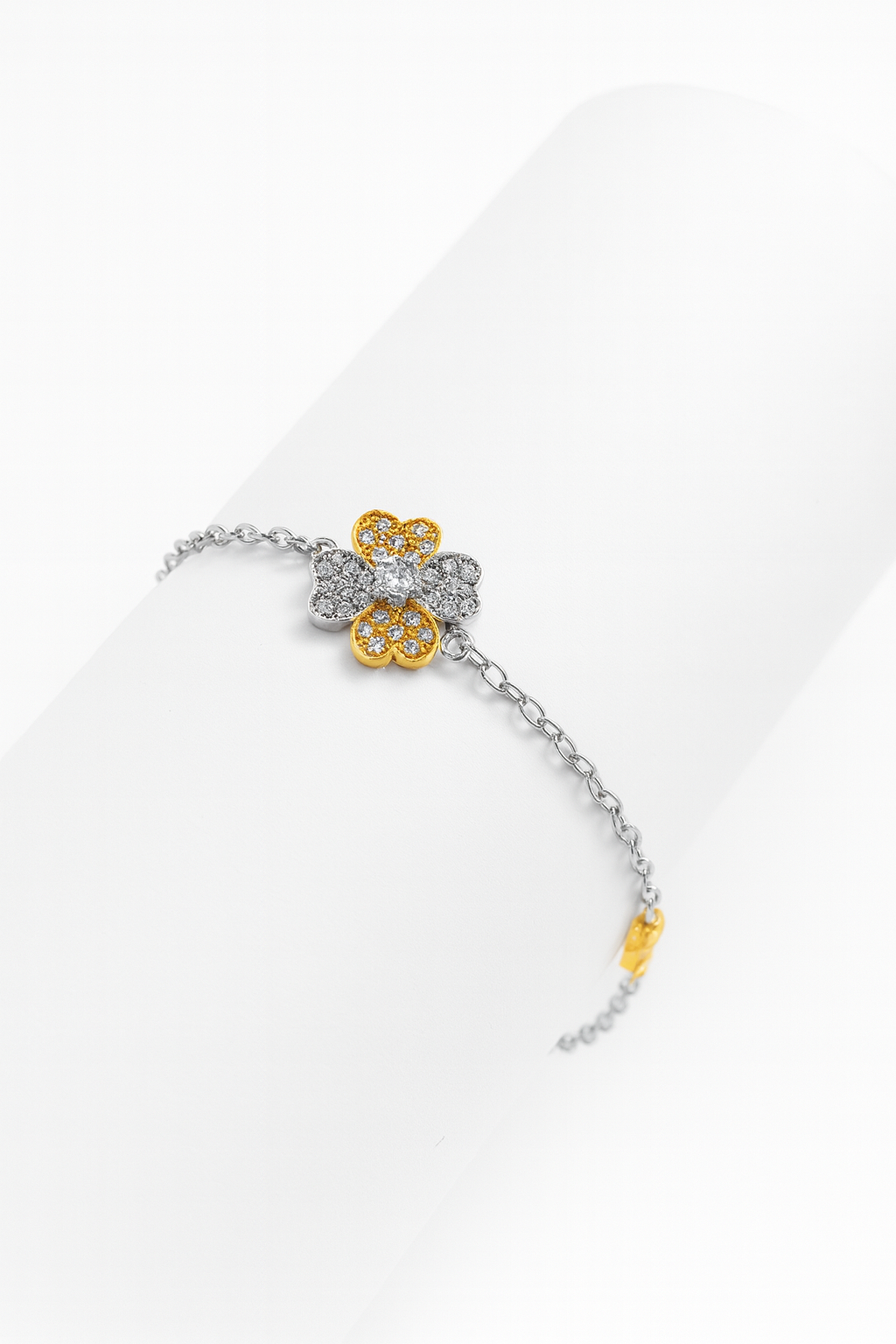 Pulsera Flor Bicolor en Plata con Baño de Oro