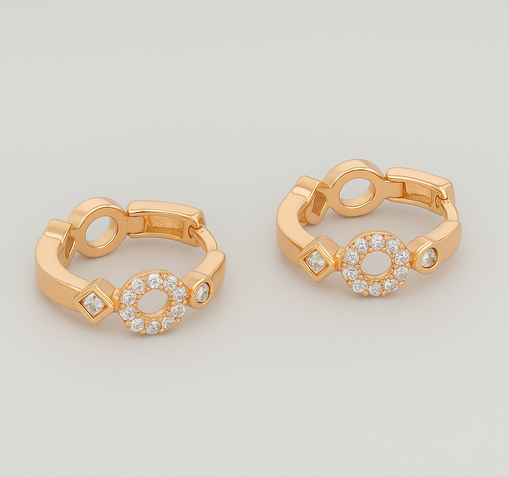 Pendientes Aro Plata con Baño Oro Rosa y Circonitas