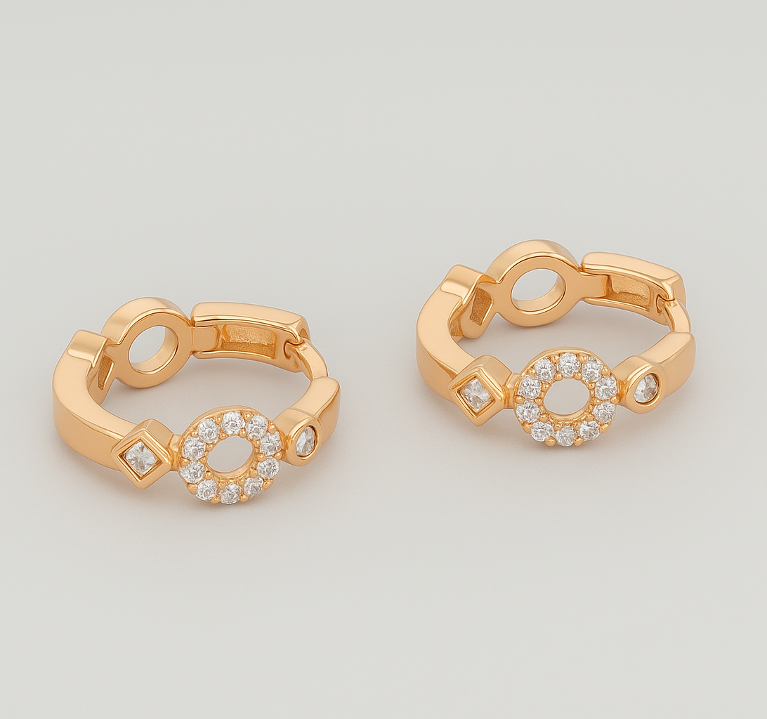 Pendientes Aro Plata con Baño Oro Rosa y Circonitas