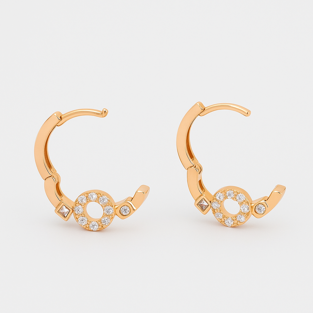 Pendientes Aro Plata con Baño Oro Rosa y Circonitas