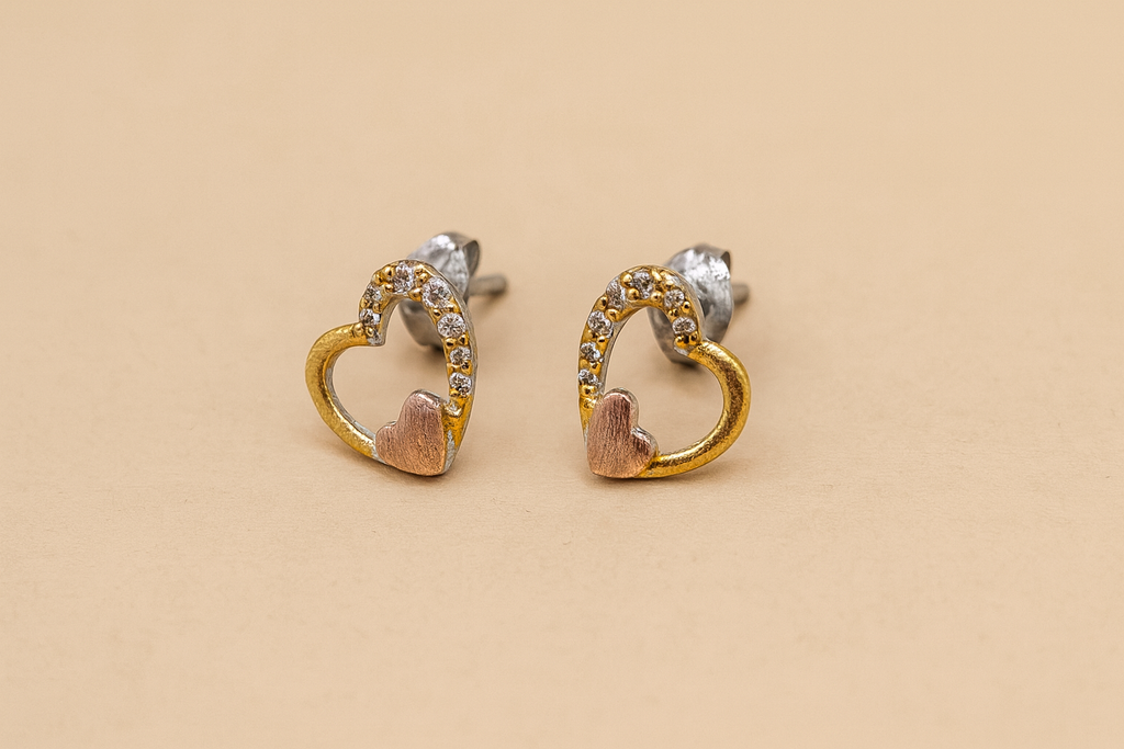 Pendientes de Plata Doble Corazón Con Circonitas