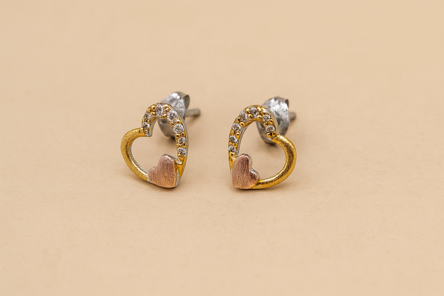 Pendientes de Plata Doble Corazón Con Circonitas