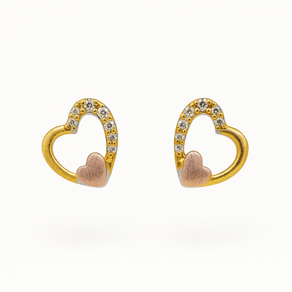 Pendientes de Plata Doble Corazón Con Circonitas