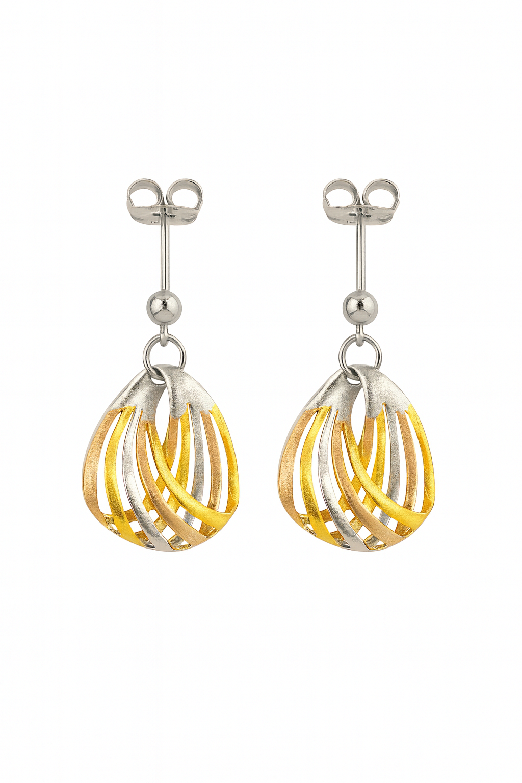 Pendientes de Plata Tricolor con Diseño Teardrop Entrelazado