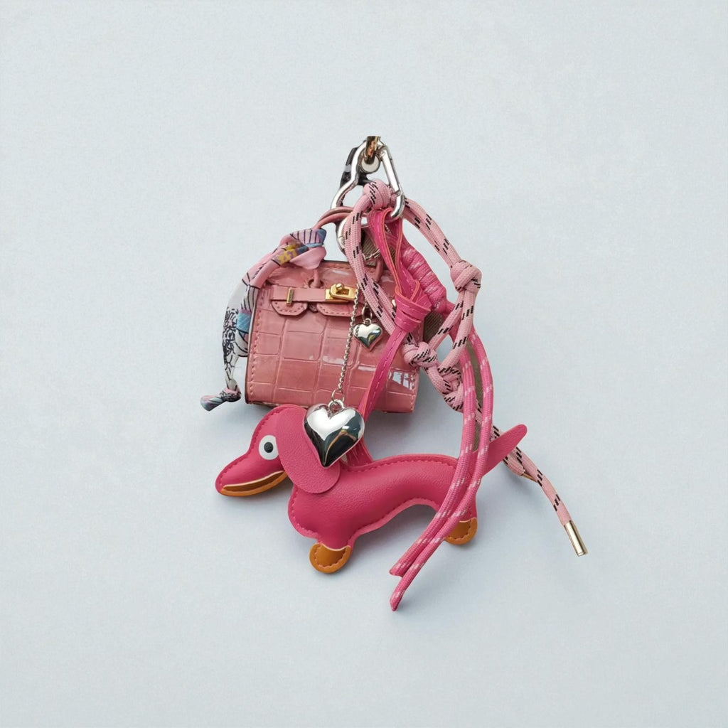 Llavero de Bolso Rosa – Dachshund + Mini Bolso