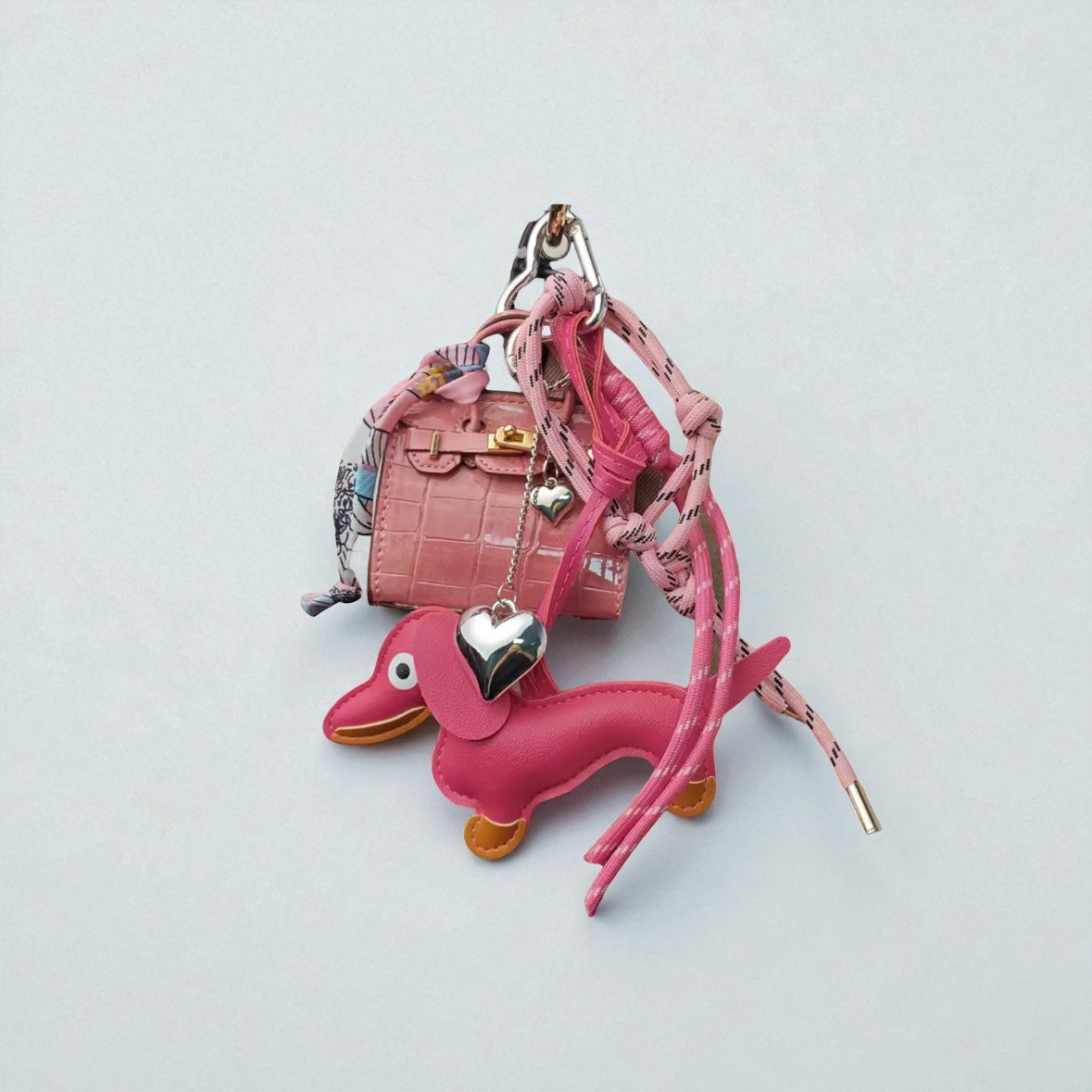 Llavero de Bolso Rosa – Dachshund + Mini Bolso